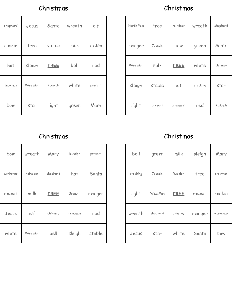 Christmas Bingo Cards