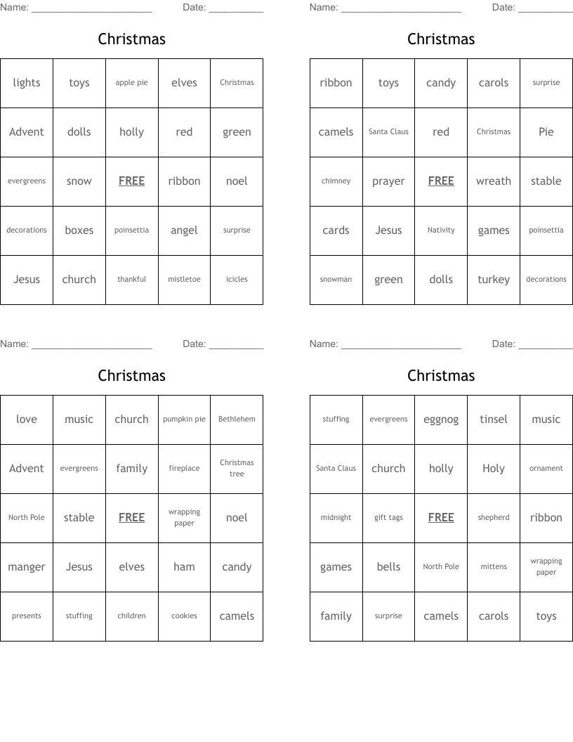 Christmas Bingo Cards