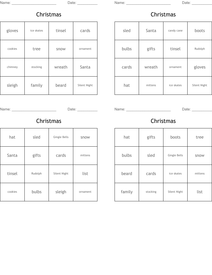 Christmas Bingo Cards