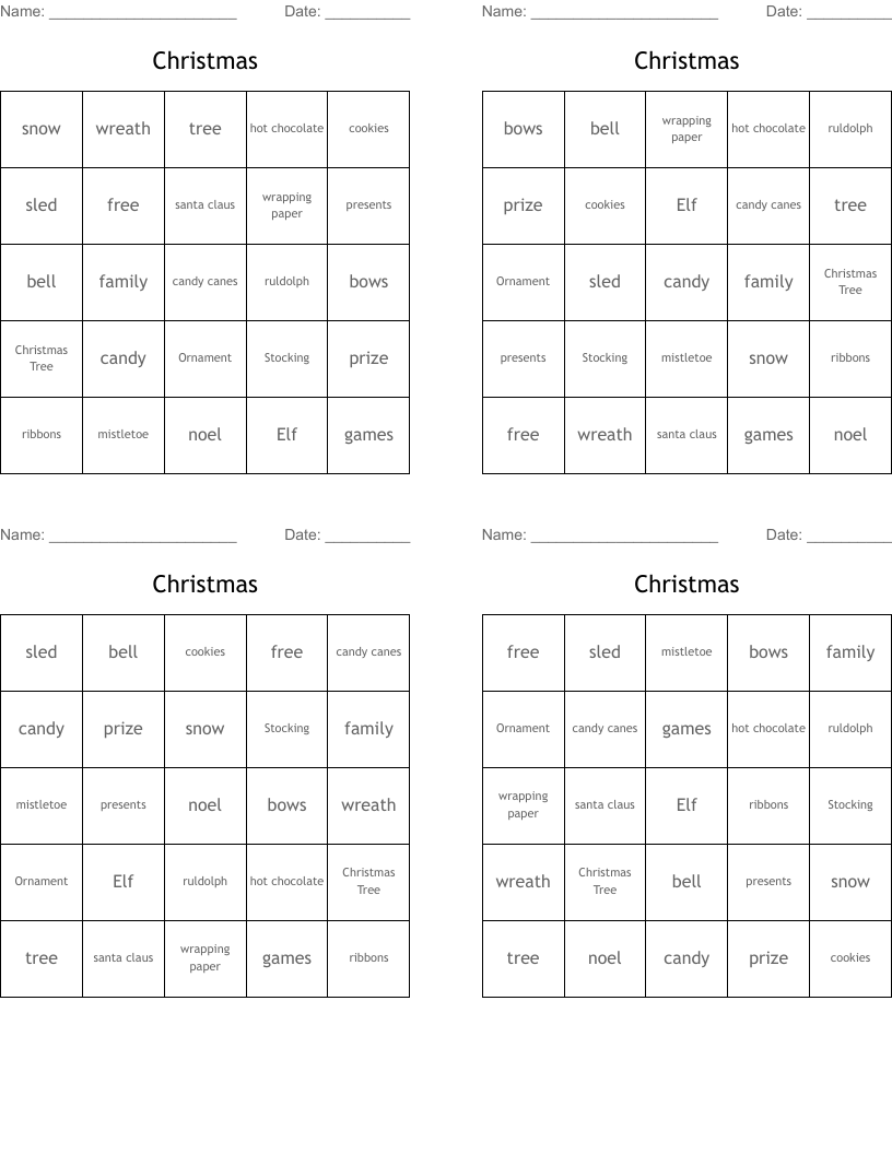 Christmas Bingo Cards