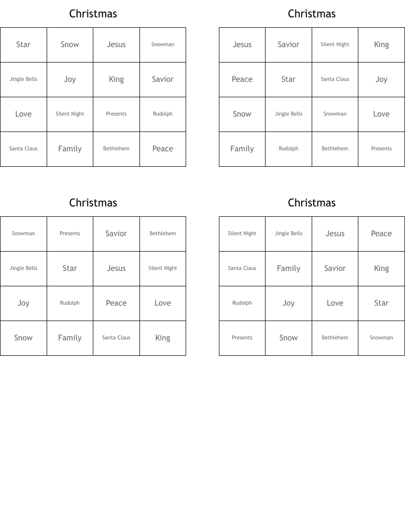 Christmas Bingo Cards