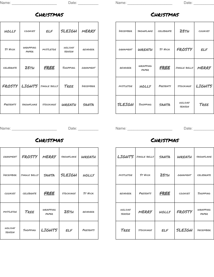 Christmas Bingo Cards