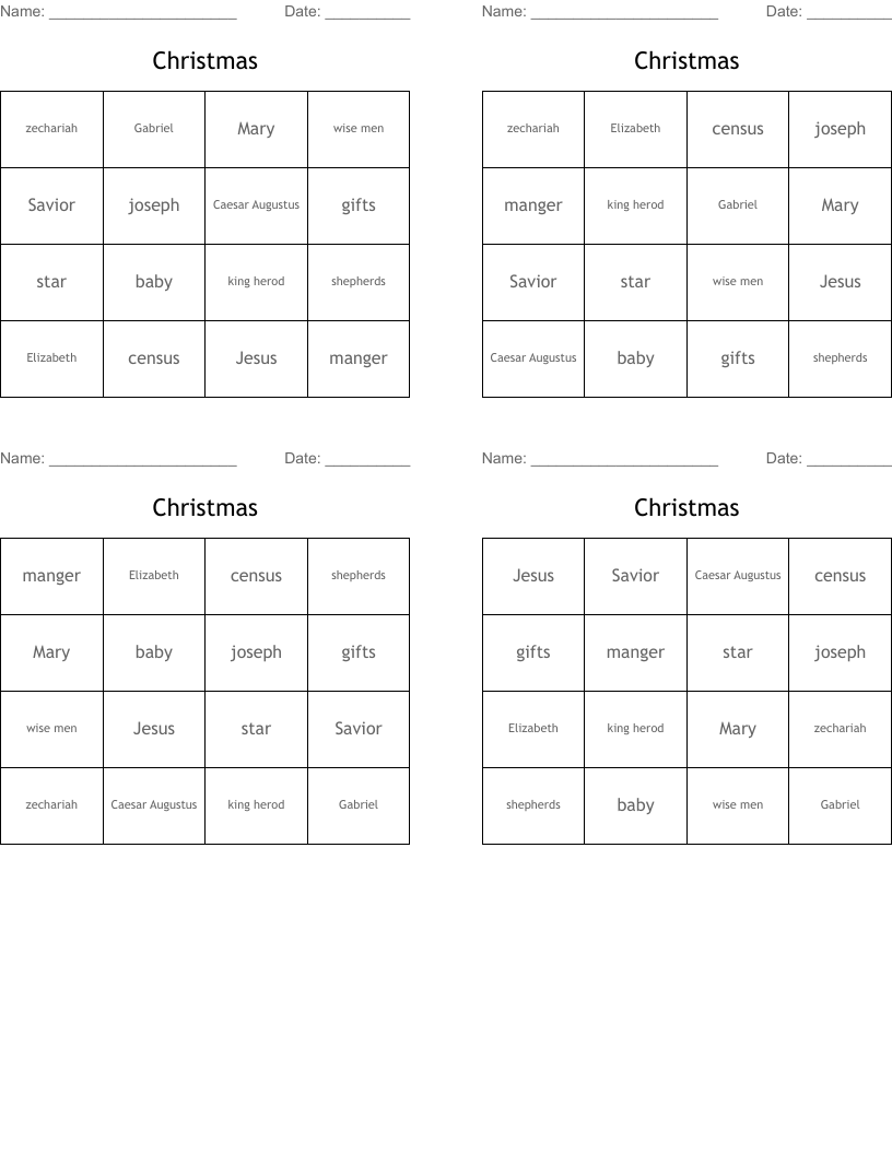 Christmas Bingo Cards