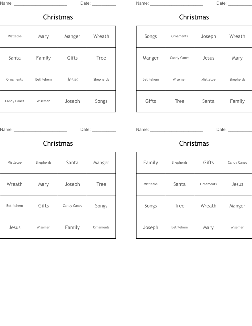 Christmas Bingo Cards