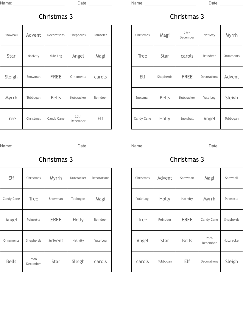 Christmas 3 Bingo Cards