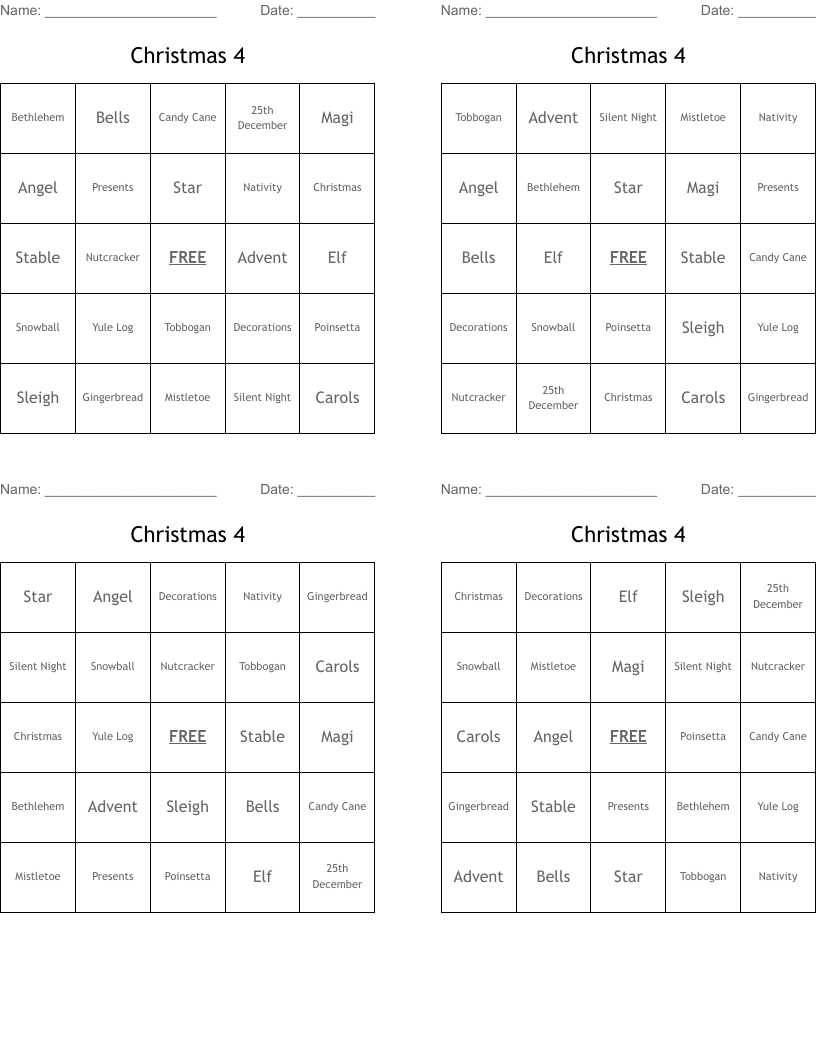 Christmas 4 Bingo Cards
