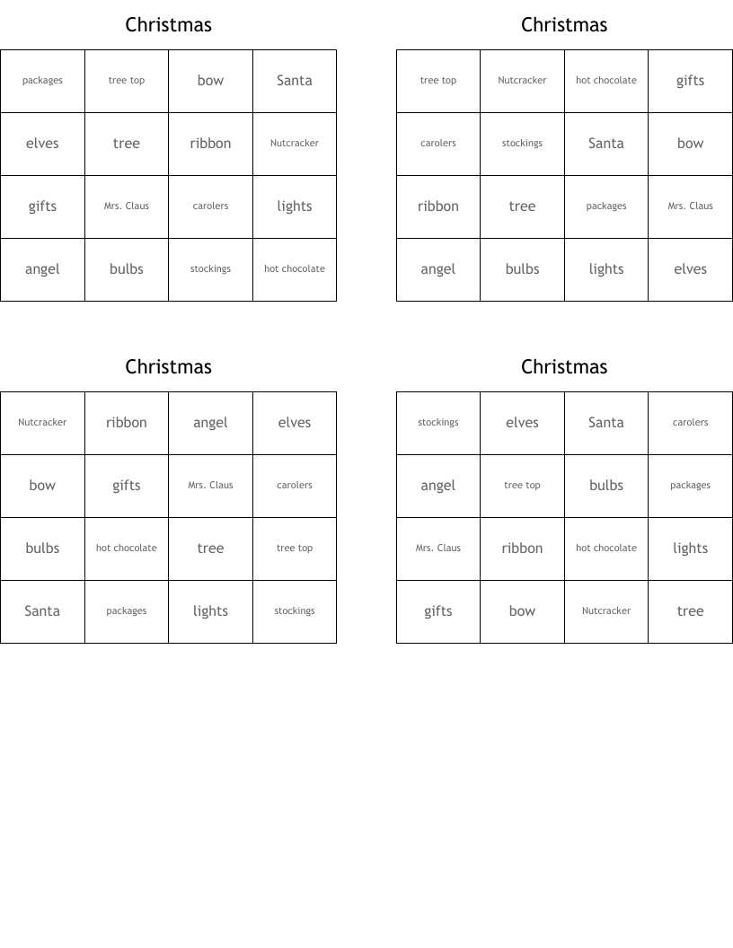 Christmas Bingo Cards