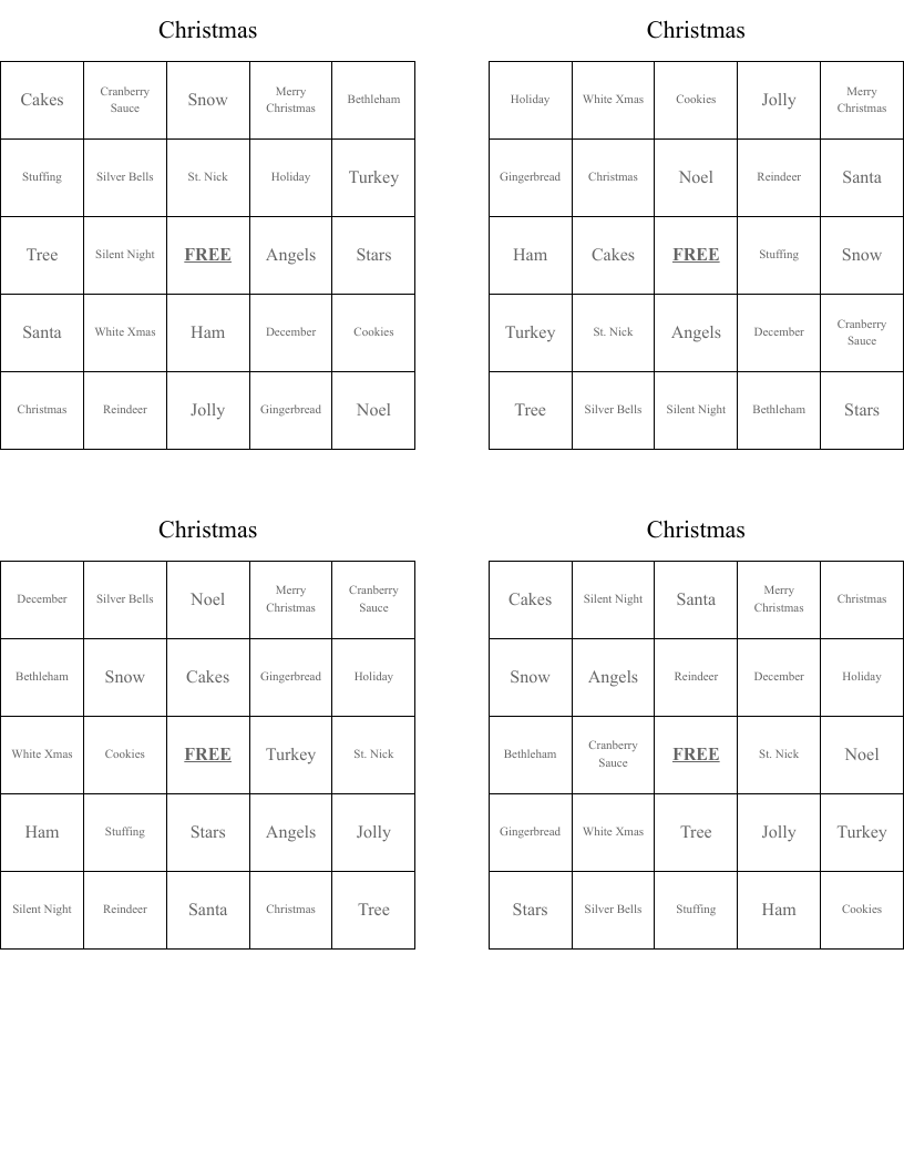 Christmas Bingo Cards