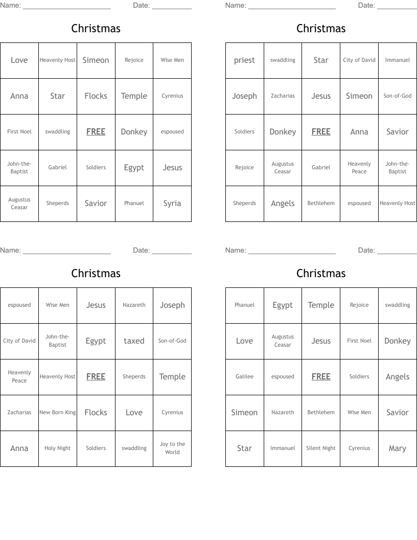 Christmas Bingo Cards