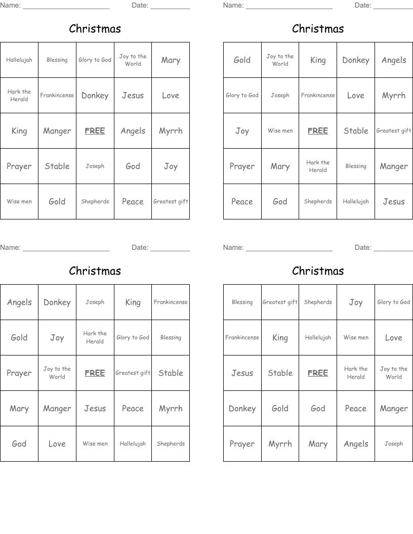 Christmas Bingo Cards