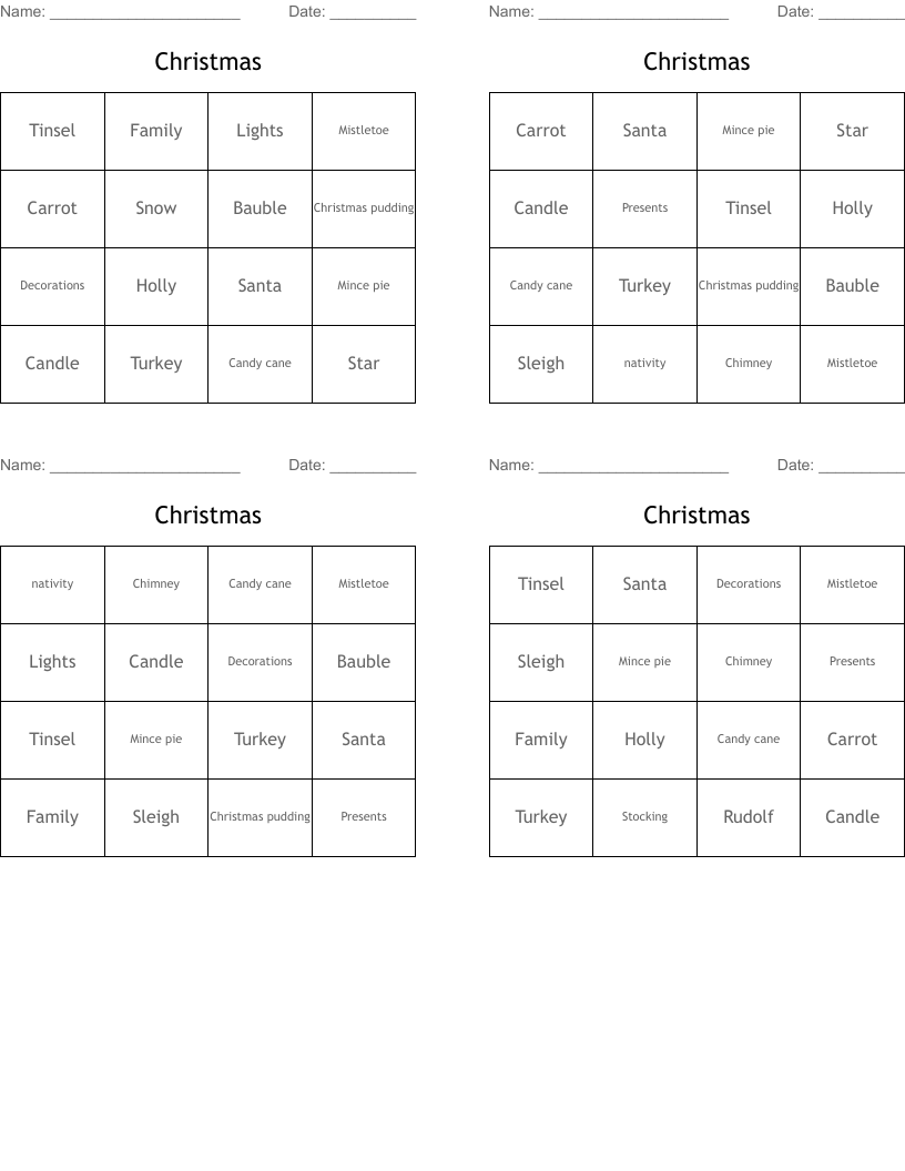 Christmas Bingo Cards