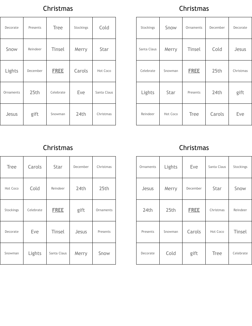 Christmas Bingo Cards