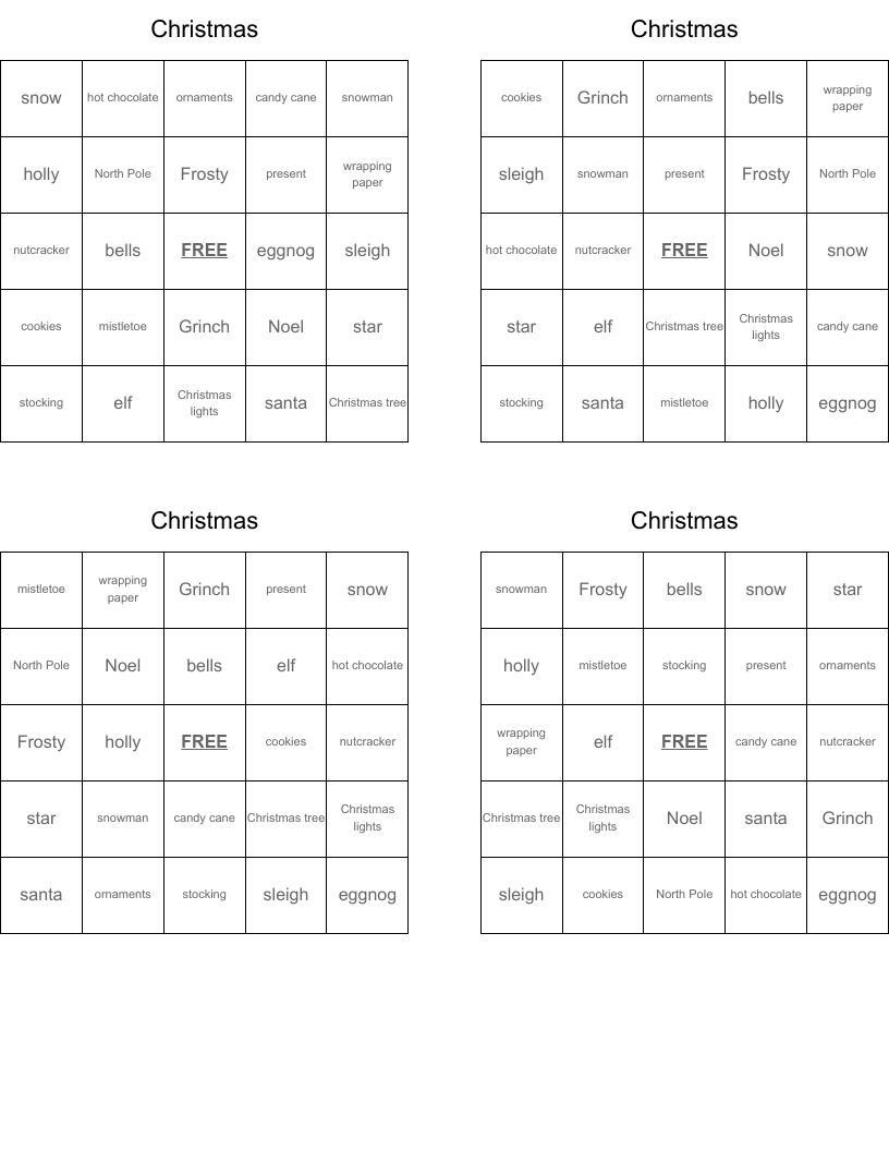 Christmas Bingo Cards
