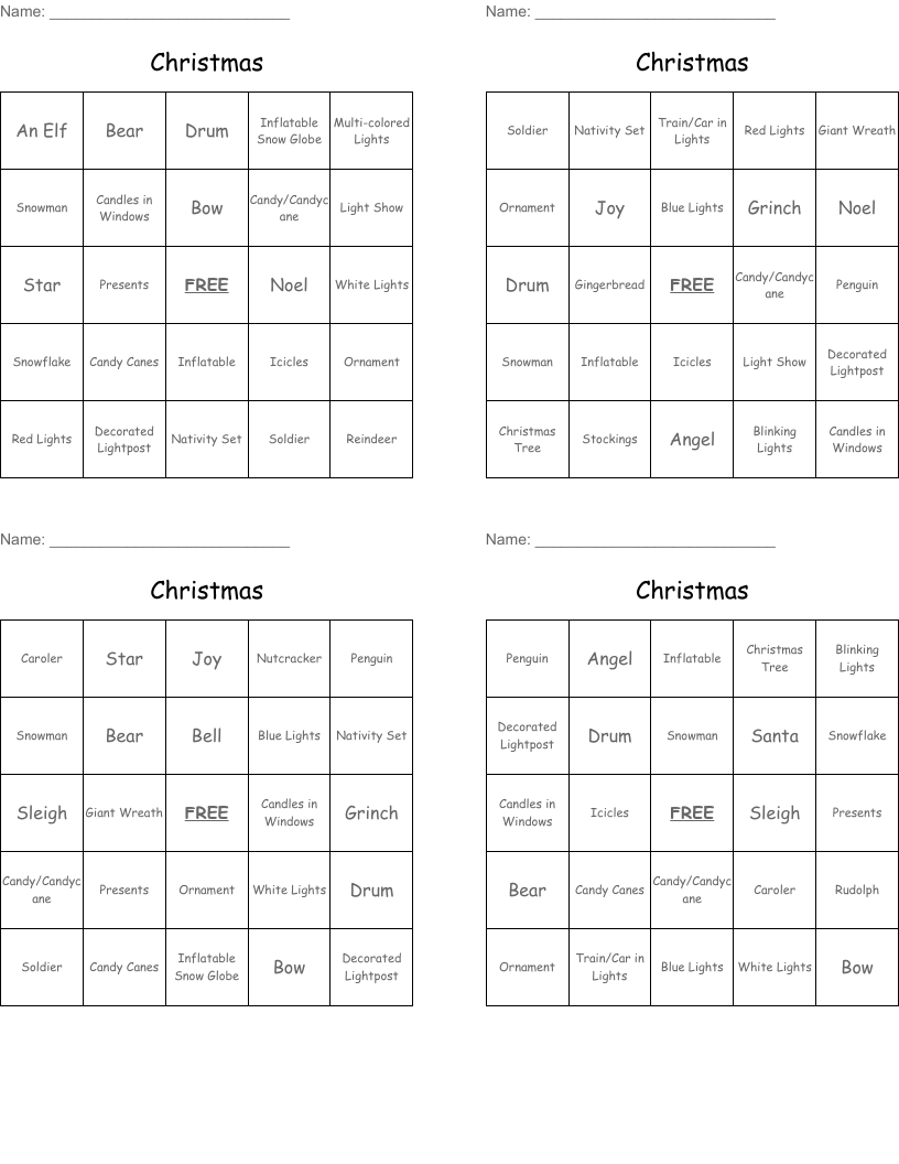 Christmas Bingo Cards
