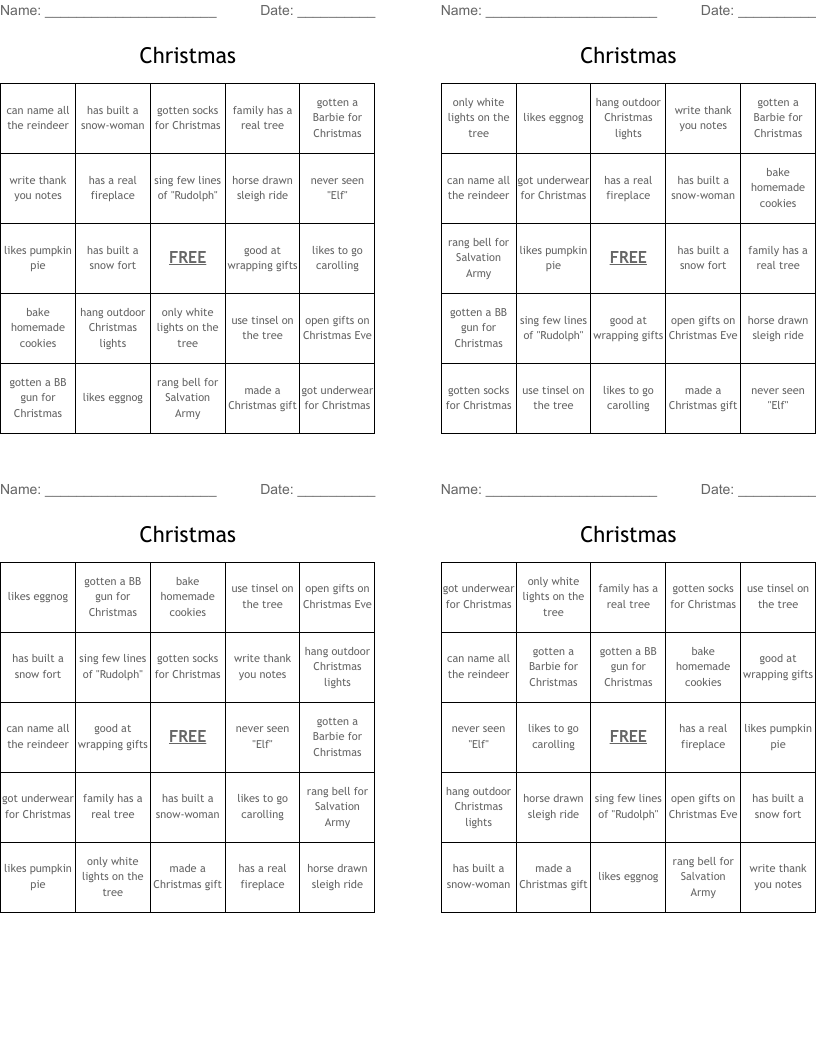 Christmas Bingo Cards
