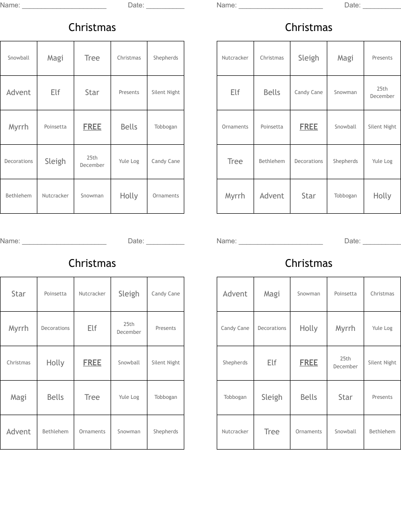 Christmas Bingo Cards