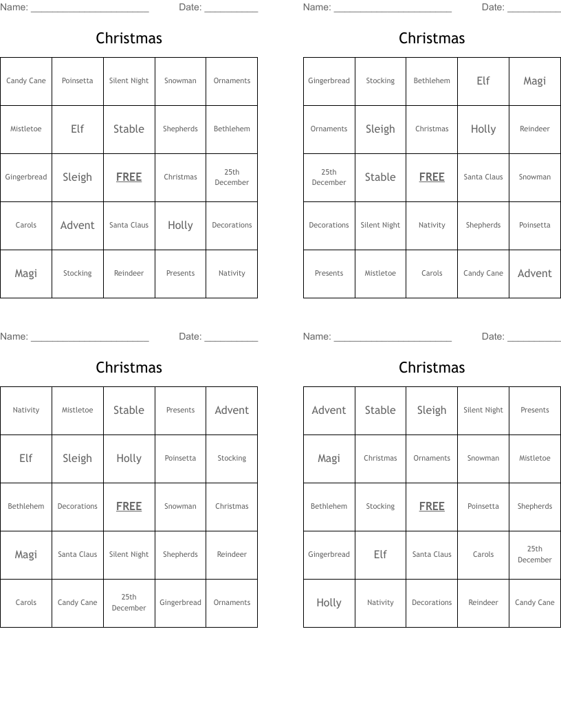 Christmas Bingo Cards