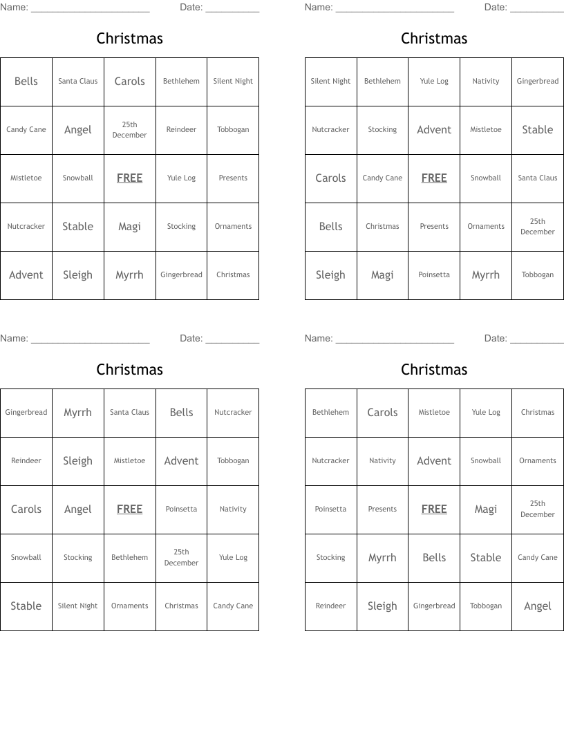 Christmas Bingo Cards