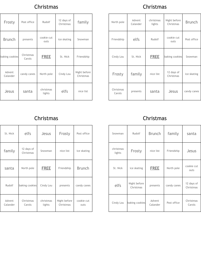 Christmas Bingo Cards
