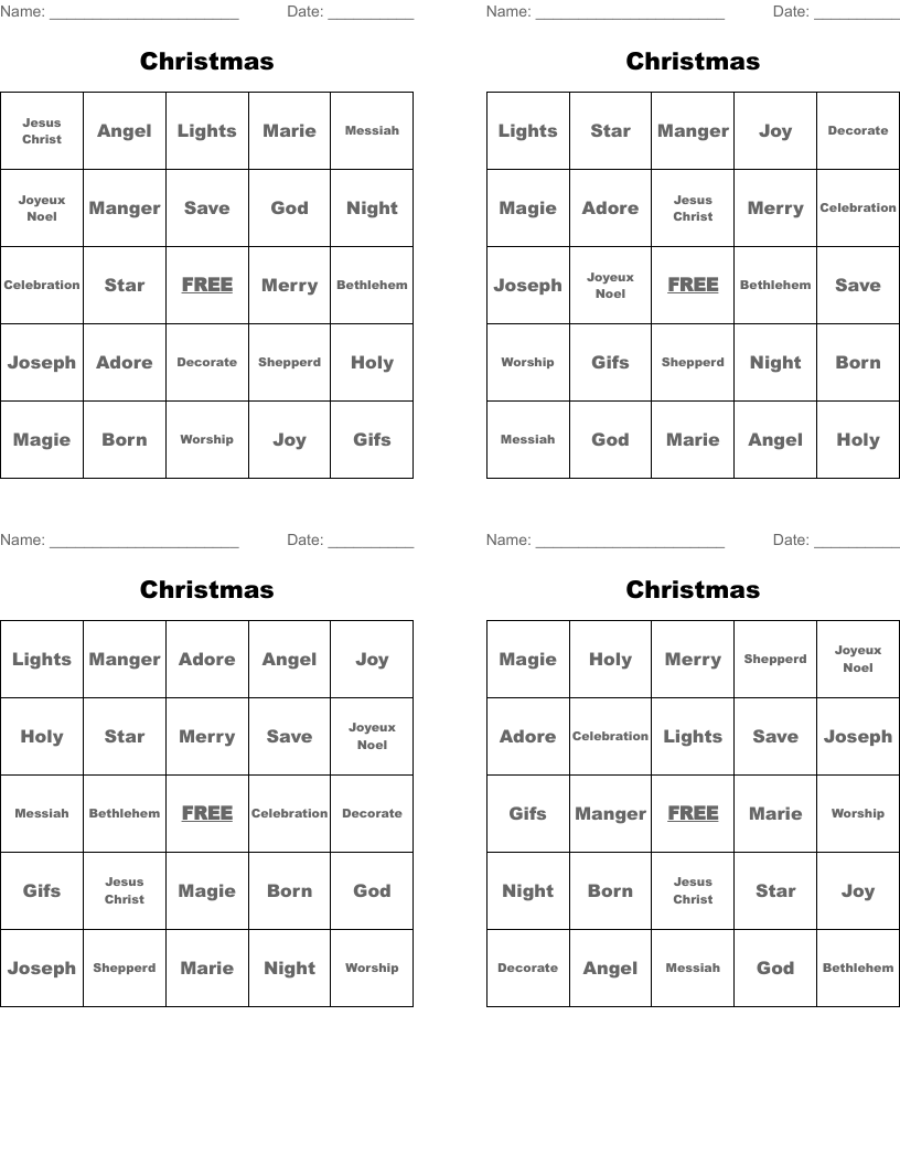 Christmas Bingo Cards