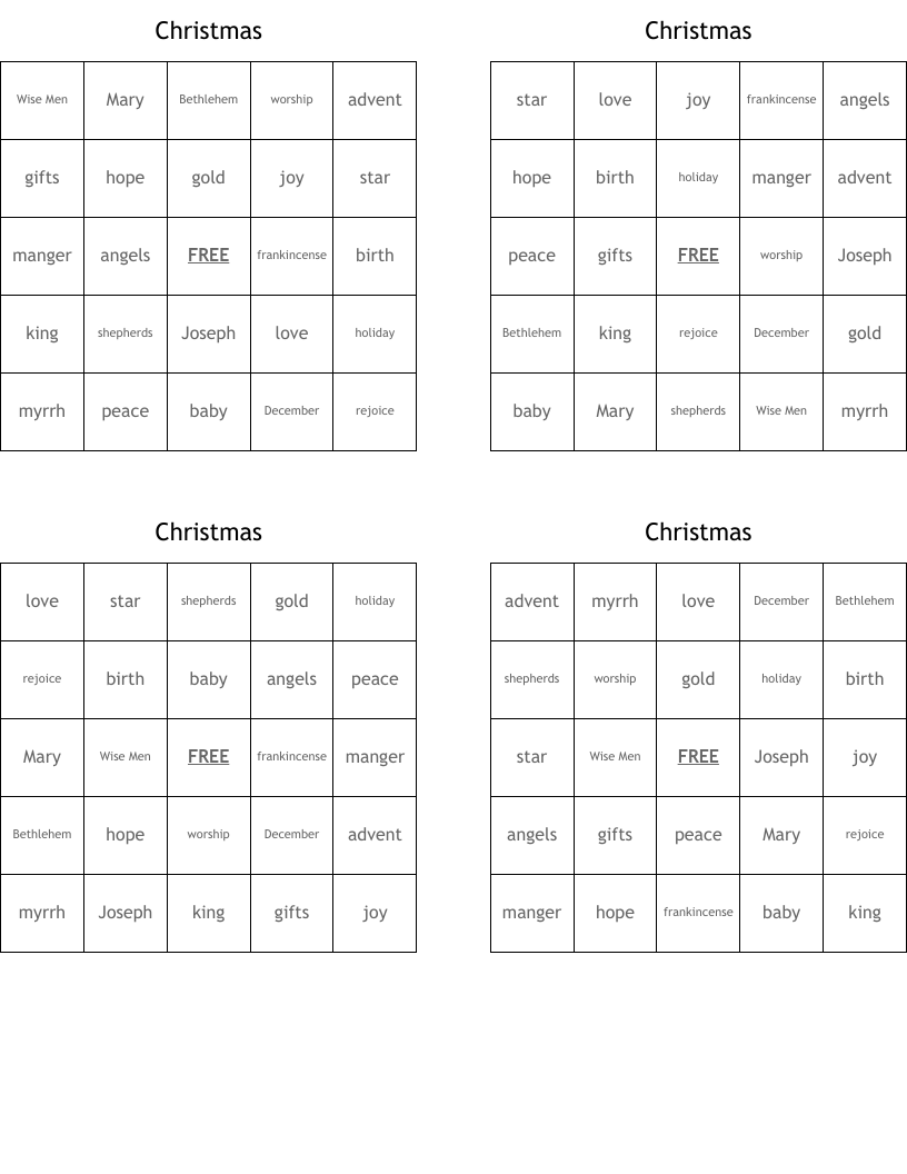 Christmas Bingo Cards