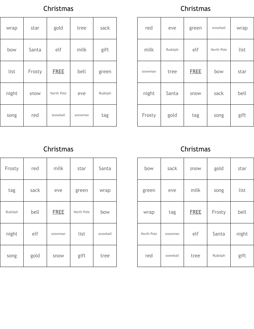 Christmas Bingo Cards