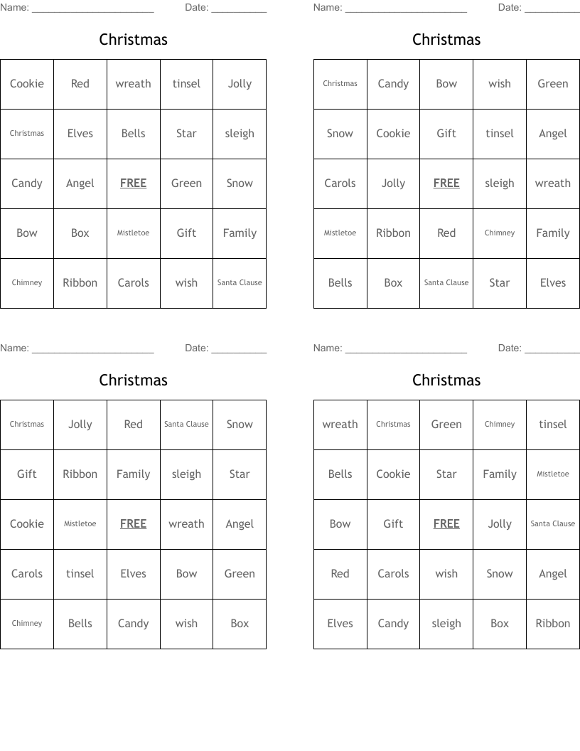 Christmas Bingo Cards