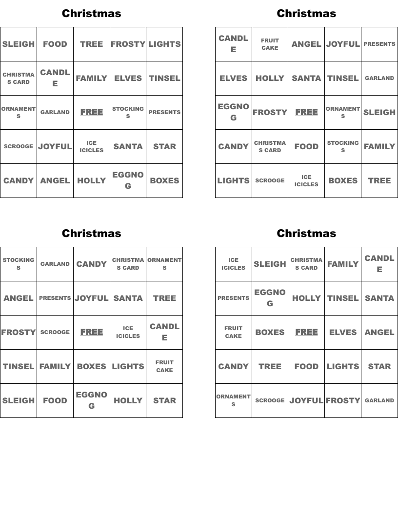 Christmas Bingo Cards