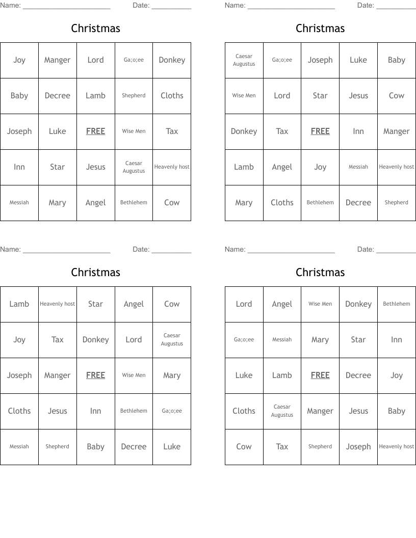 Christmas Bingo Cards