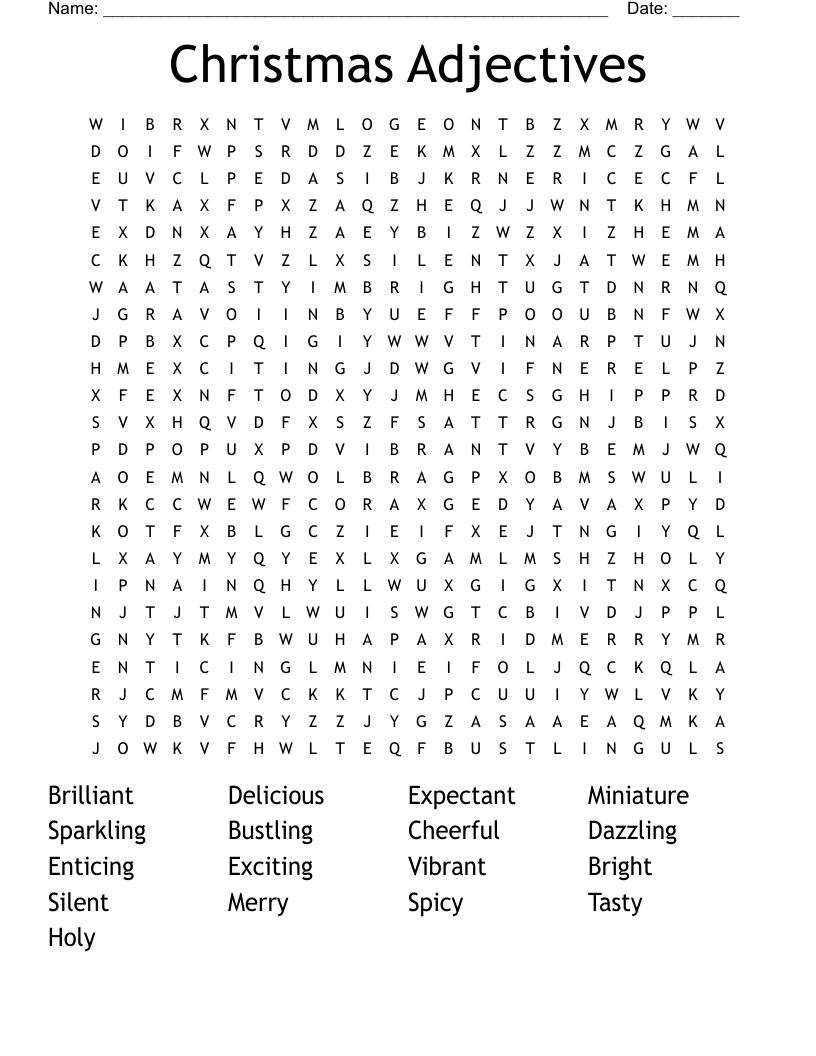 Christmas Adjectives Word Search
