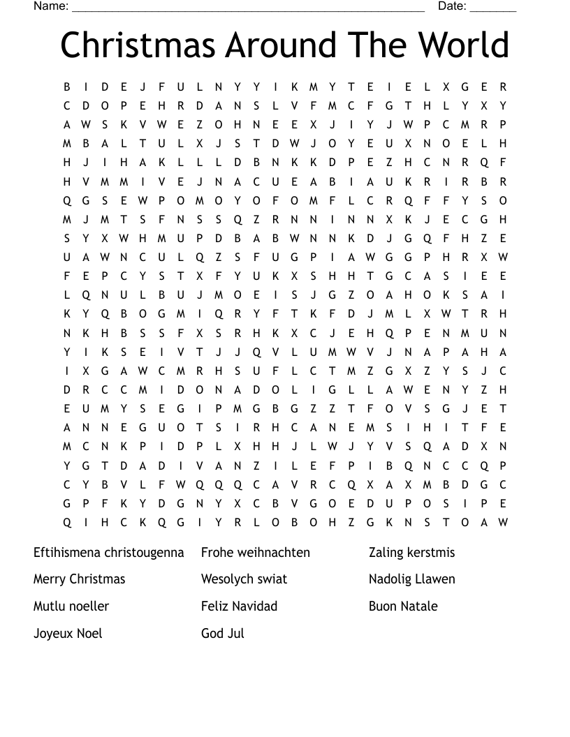 Christmas Around The World Word Search