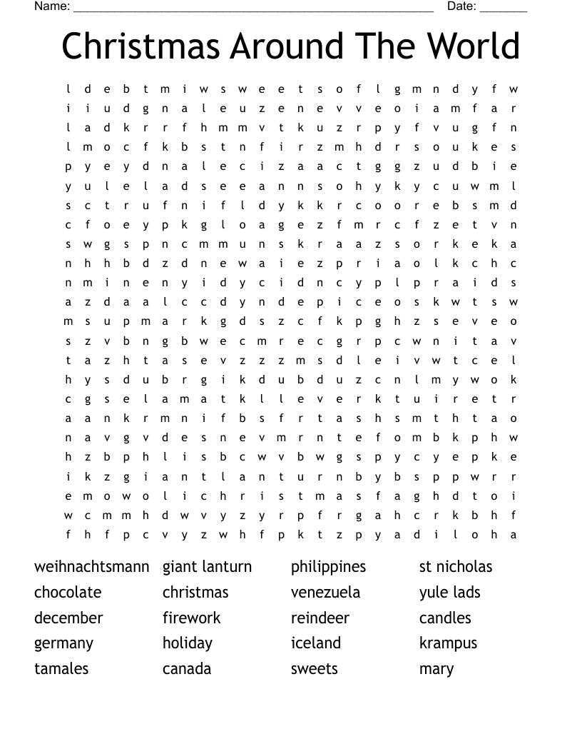 Christmas Around The World Word Search