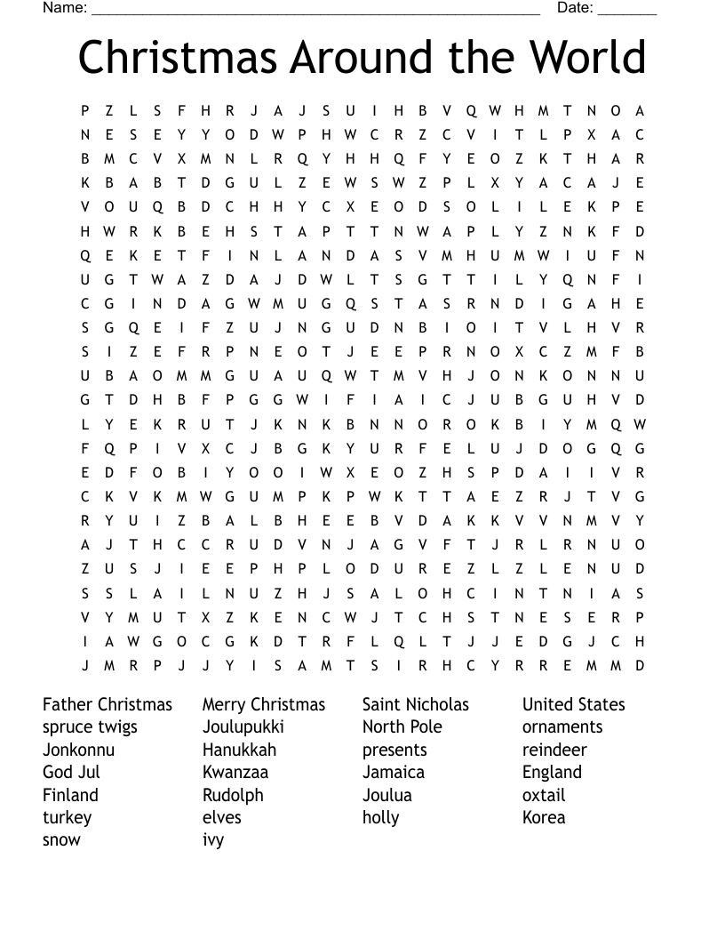 Christmas Around the World Word Search