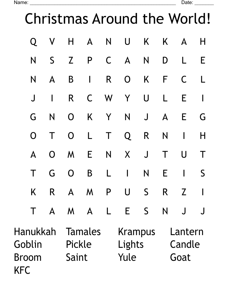 Christmas Around the World! Word Search