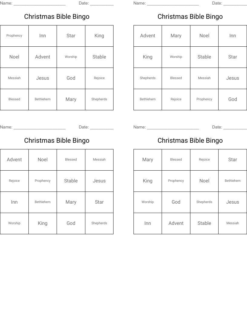 Christmas Bible Bingo