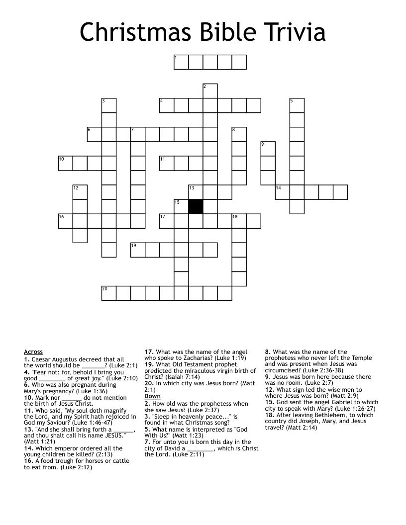 Christmas Bible Trivia Crossword