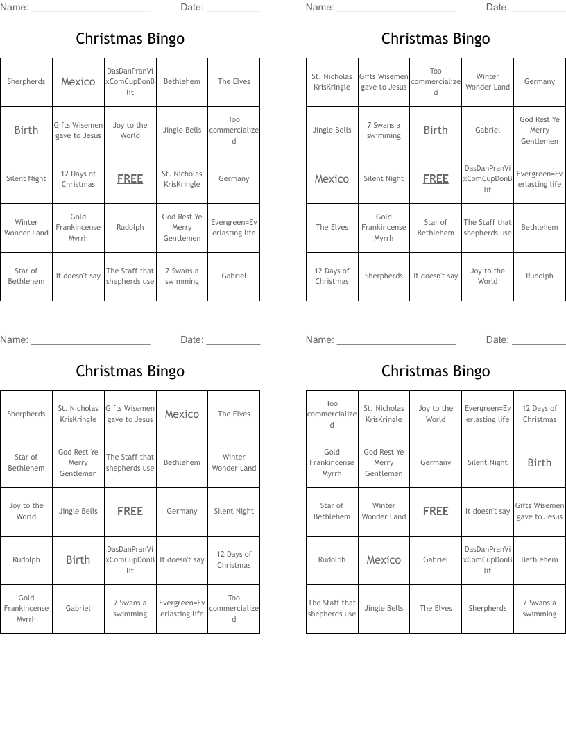 Christmas Bingo