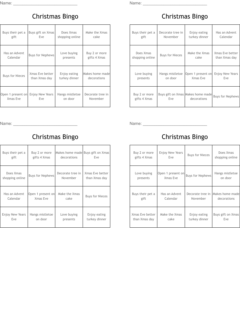 Christmas Bingo