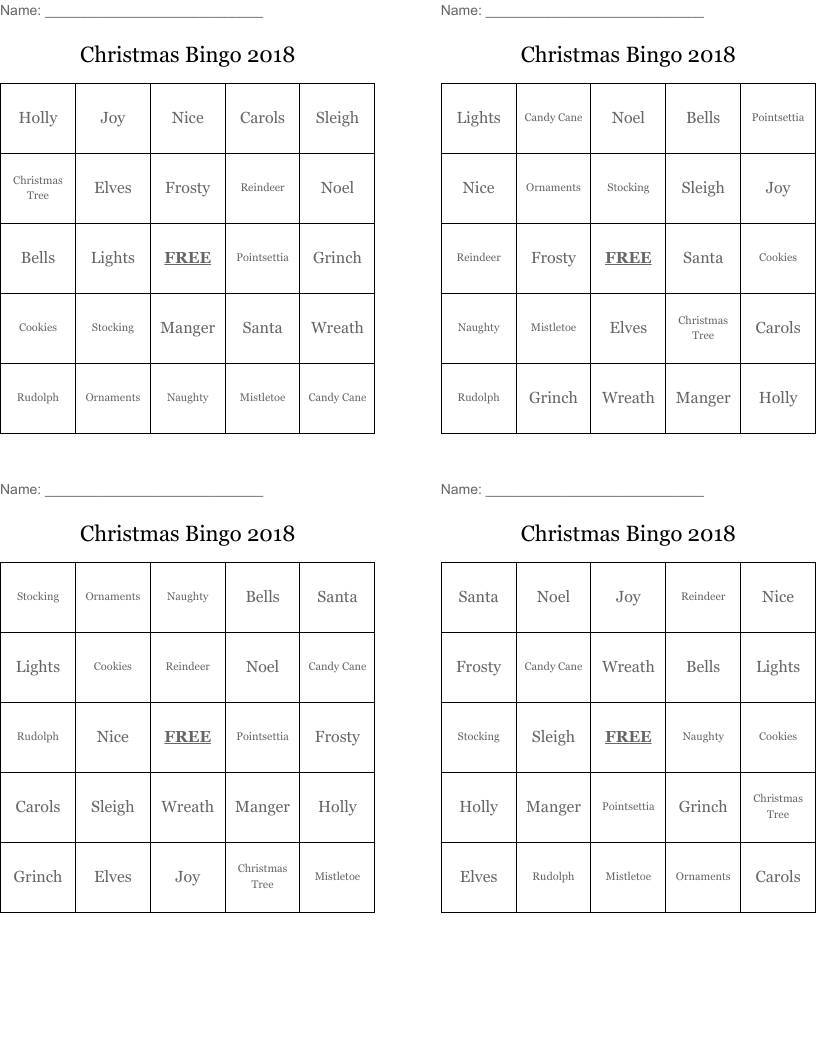 Christmas Bingo 2018