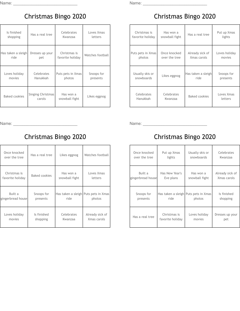Christmas Bingo 2020