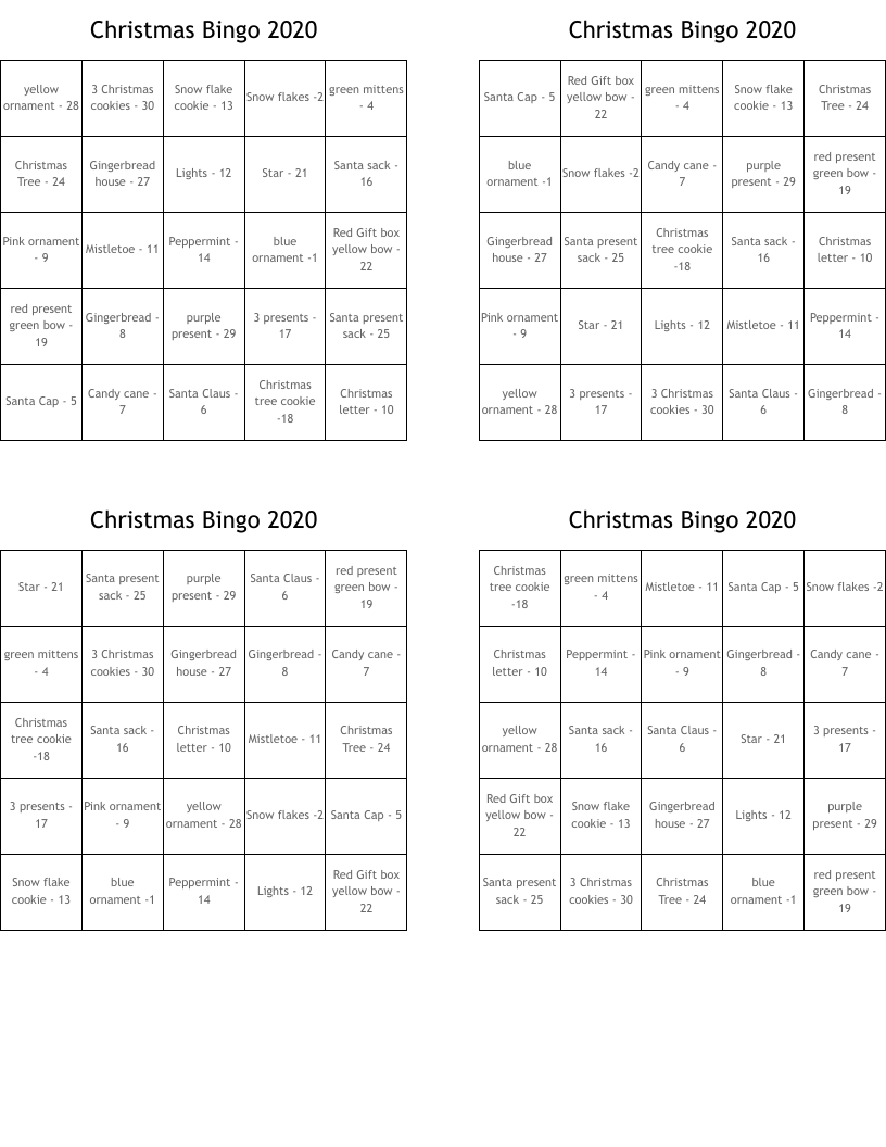 Christmas Bingo 2020