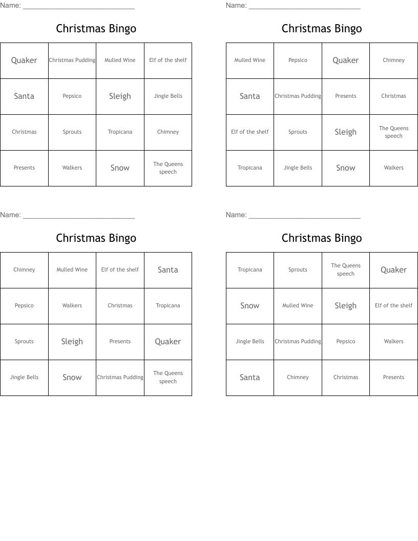Christmas Bingo