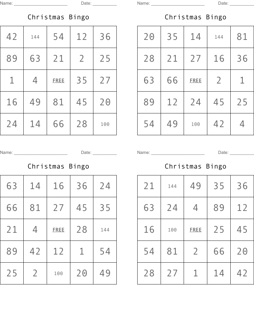 Christmas Bingo