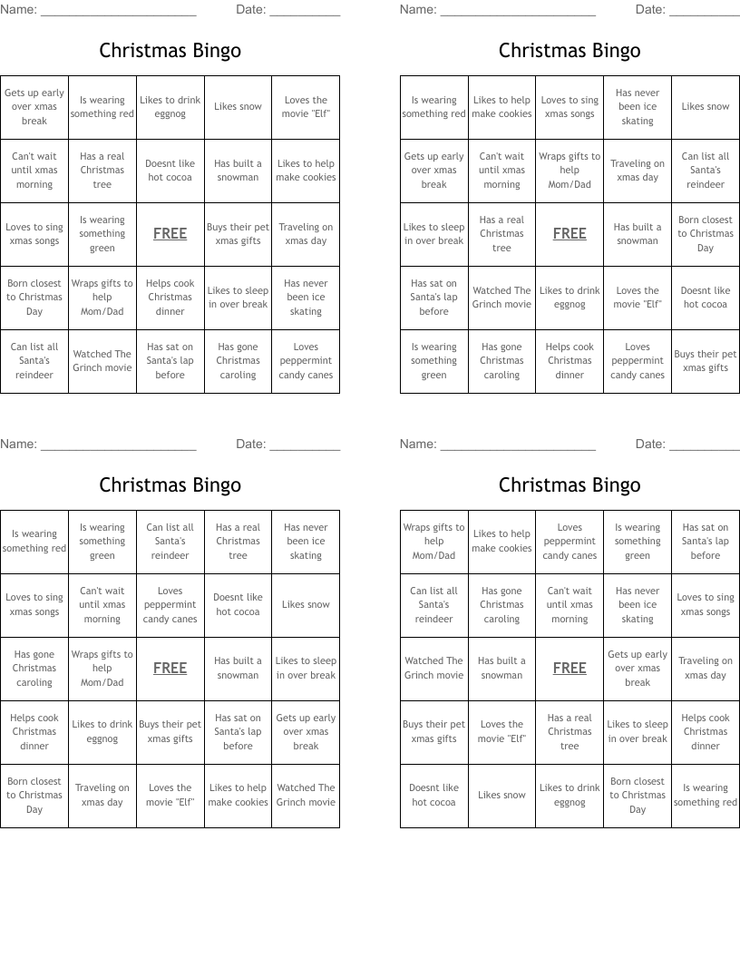 Christmas Bingo