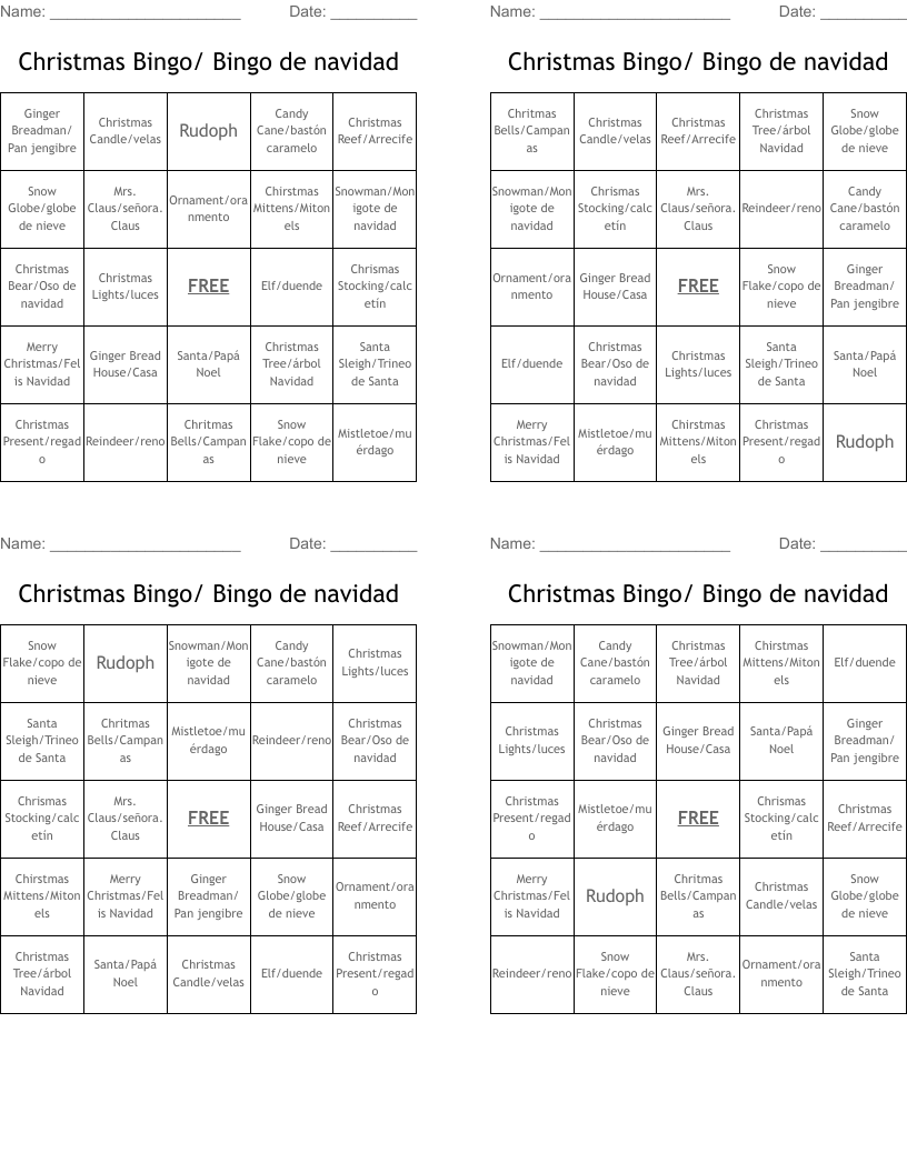 Christmas Bingo/ Bingo de navidad