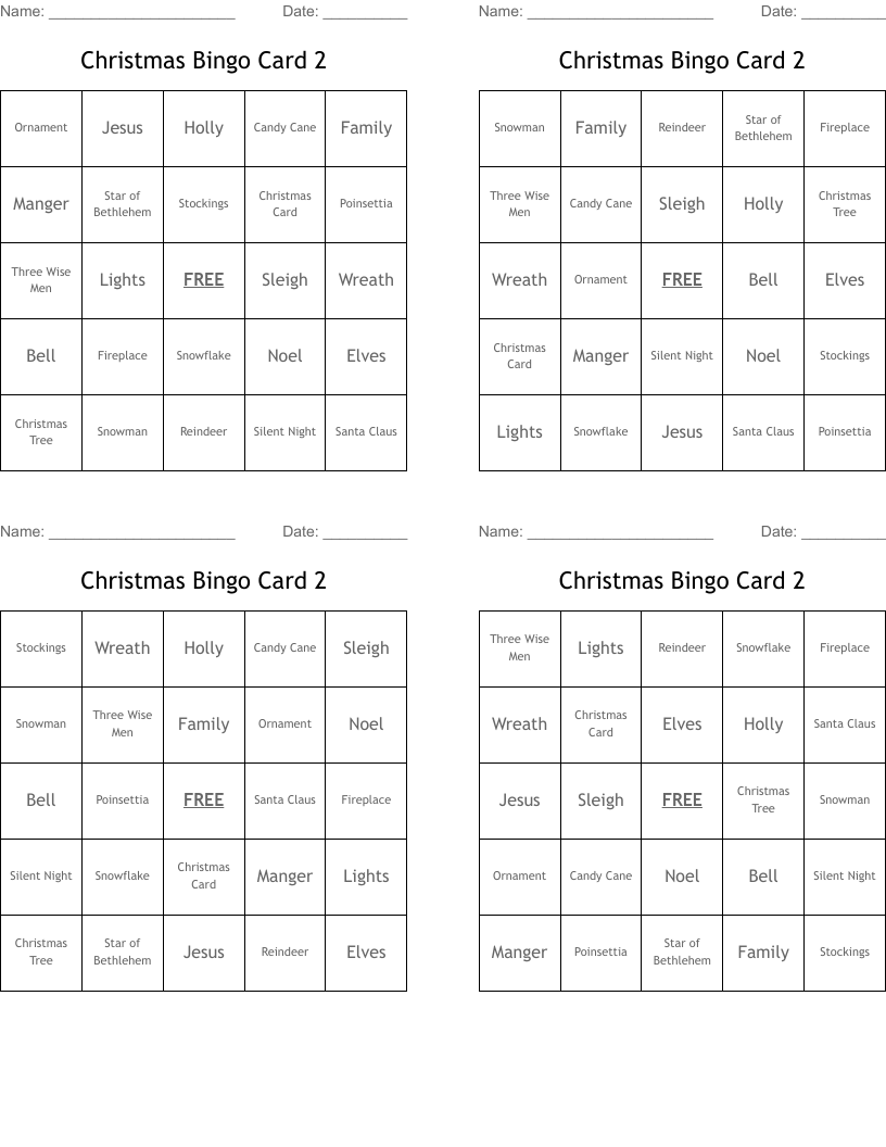 Christmas Bingo Card 2