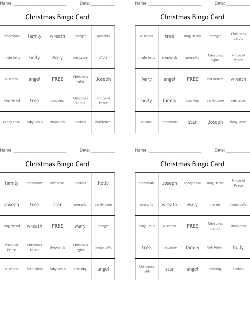 Christmas Bingo Card