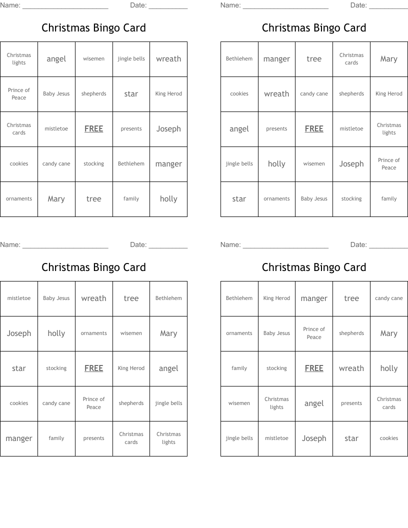 Christmas Bingo Card