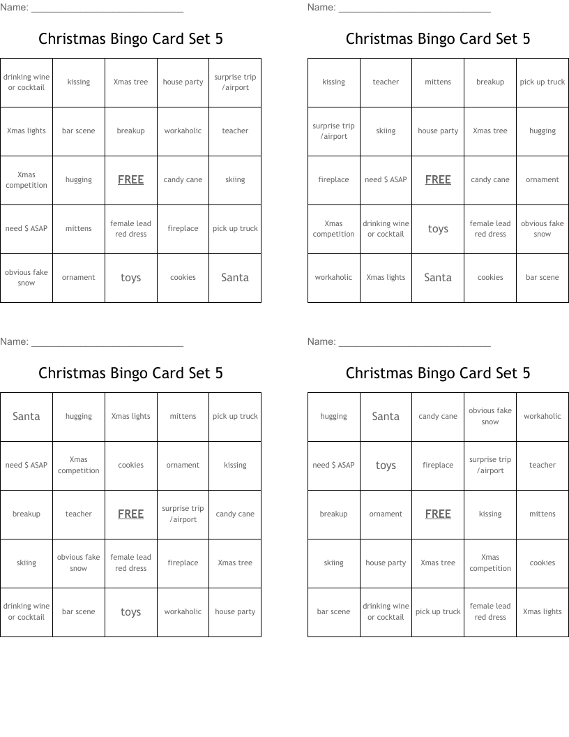 Christmas Bingo Card Set 5