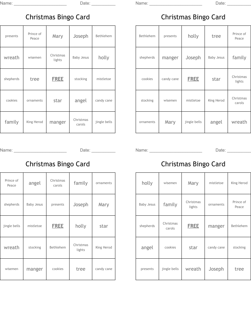 Christmas Bingo Card 